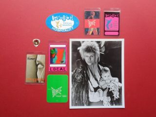 David Bowie,  B/w Promo Photo,  6 Backstage Passes,  Guitar Pick,  Varioustour Originals