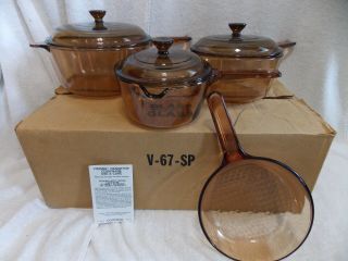 7 Pc Set Corning Visions Cookware Saucepans With Lids Skillet