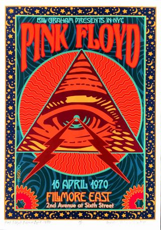 Pink Floyd Poster Historic Fillmore East Honorific Sn Hand - Signed David Byrd