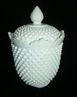 Large Fenton White Milk Glass Hobnail Covered Cookie Jar