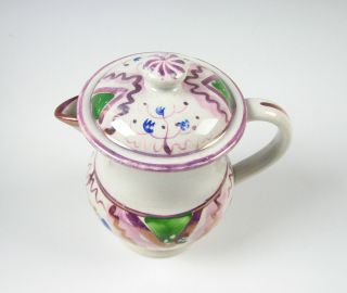 Antique Pink Luster Childs Size Lidded Pitcher Staffordshire 19th Century 2