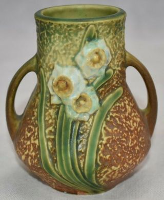 Vintage Roseville Pottery Jonquil Handled Arts and Crafts Vase 3