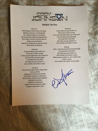 Cody Johnson Country Star Signed Autographed Nothin On You Lyric Sheet Proof 1