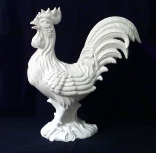 Large Italian Arctic White Ceramic Rooster By Williams - Sonoma,  White Glazed Fin
