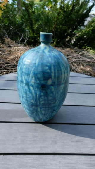 Vtg Studio Art Pottery Blue Vase J T Abernathy Signed Ann Arbor Mi Artist