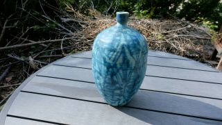 Vtg Studio Art Pottery Blue Vase J T Abernathy Signed Ann Arbor MI Artist 2