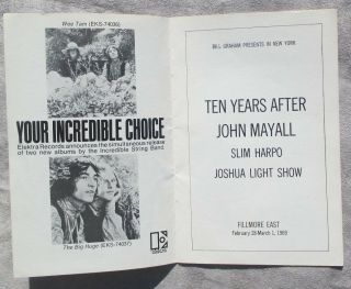 Fillmore East Program Feb 28 - Mar 1,  1969 Ten Years After John Mayall Slim Harpo