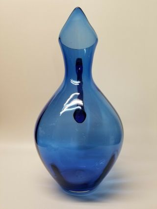 HUGE Blenko Vintage/ Mid Century Modern Cobalt Blue Hand Blown Art Glass Pitcher 4