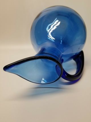HUGE Blenko Vintage/ Mid Century Modern Cobalt Blue Hand Blown Art Glass Pitcher 5