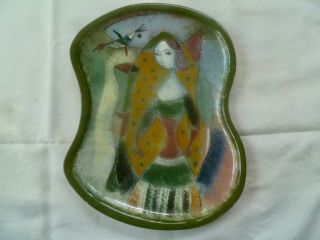 Vtg Mid - Century Polia Pillin Studio Art Pottery Plate Woman & Bird