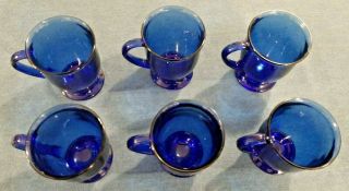 Set Of 6 Anchor Hocking Cobalt Blue Footed 16 Oz Glass Coffee Mugs Usa