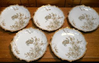 5 Antique Porcelain Plates - Flowers - Leon Sazerate Blondeau &co Limoges France