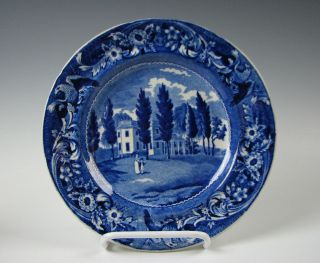 Antique Dark Blue Staffordshire Hoboken In Jersey Plate Circa 1825