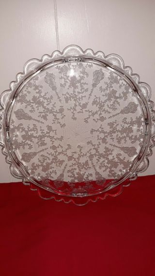 Cambridge 13 " Elegant Rose Point Etched Glass Footed Cake Plate
