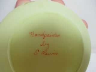 Fenton Rose Burmese Art Glass Bowl Hand Painted Signed S Lewis 9 