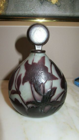 Antique Galle Cameo Glass Perfume Bottle Signed French Lournay Orig Tag Scent