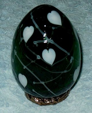 Fenton Dave Fetty Emerald Green Hanging Hearts Egg - Christmas Nib Us Ship