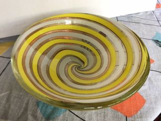 Vtg 1950s Murano Venetian Art Glass Fratelli Toso Swirl Glass Bowl Aventurine