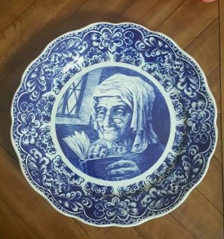 Boch Freres La Louviere Belgium Delfts Hanging Wall Plate Old Lady 15 "