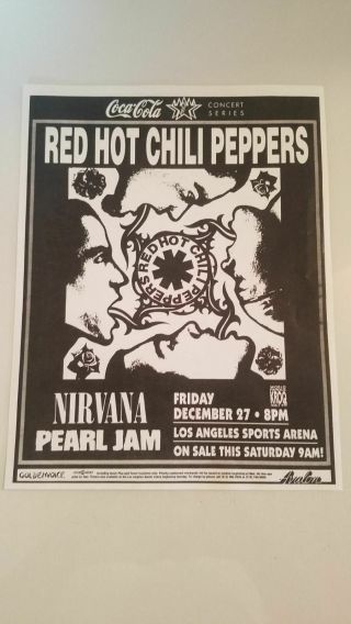 Red Hot Chili Peppers/pearl Jam/nirvana 1991 Promo Concert Flyer