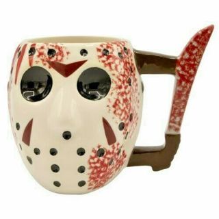 Friday The 13th Jason Voorhees Mask With Knife Ceramic 3d Sculpted Mug About5/6 "