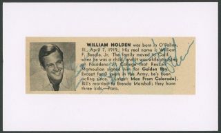 William Holden Autograph Cut (" Sunset Boulevard " & Stalag 17 " - Signed)