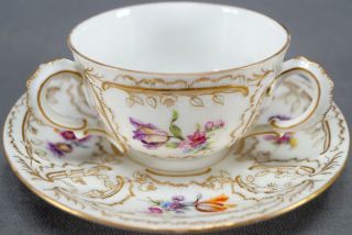 Helena Wolfsohn Hand Painted Floral & Gold 3 Handled Bouillon Cup A C.  1886 - 91
