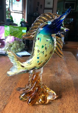 Vintage Murano Venetian Glass Italy Colorful 10 - 3/4 " Fish Figurine