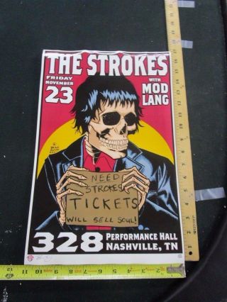 2001 Rock Roll Concert Poster The Strokes Mod Lang Brain Ewing S/n 300