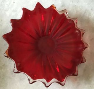 Vintage Murano Glass Red Shallow Bowl Scalloped Rim