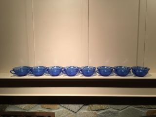 Set Of 8 Hazel Atlas Cobalt Royal Lace 4 1/2 " Soup Bowls Desert Cups