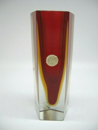 Murano label vintage Mandruzzato uranium sommerso glass hexagonal block vase 3