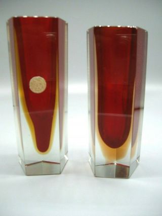 Murano label vintage Mandruzzato uranium sommerso glass hexagonal block vase 5