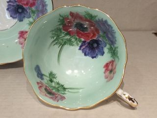 PARAGON By Appointment Majesty Queen FLORAL Green CUP SAUCER Bone China Set 2