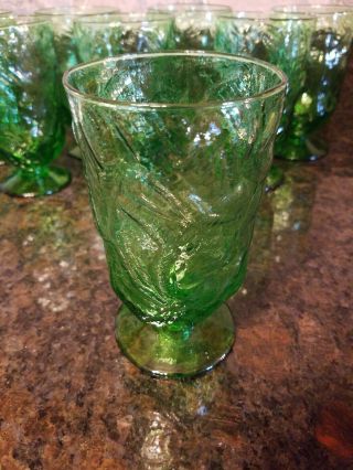 Morgantown Crinkle Glass Green (8) Water Goblets,  5 1/2 " Mcm