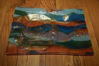 Vintage Mid - Century Modern Higgins Fused Art Glass Seashore Sand Dollar Ashtray