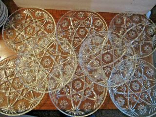 8 Early American Prescut Dinner Plates Clear Anchor Hocking,  Star Of David