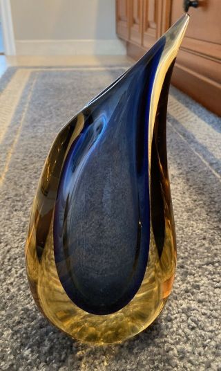 Murano Italy Glass Vase Signed Lluigi Onesto Blue 9”