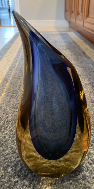 MURANO Italy glass vase signed Lluigi Onesto Blue 9” 2