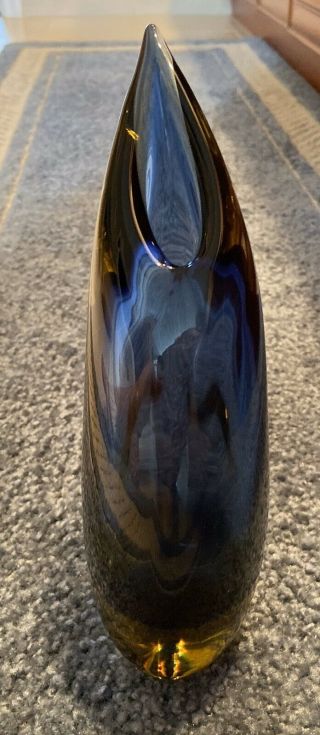 MURANO Italy glass vase signed Lluigi Onesto Blue 9” 3