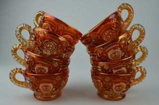 Set Of 8 Vintage Marigold Carnival Imperial Glass Punch Cups