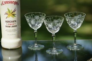 Vintage Etched Wine Cordials,  Set Of 6,  4 Oz After Dinner Drink Glasses