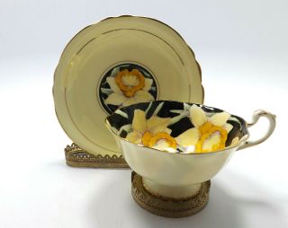 Paragon England Bone China Daffodil Flower Yellow And Black Tea Cup & Saucer
