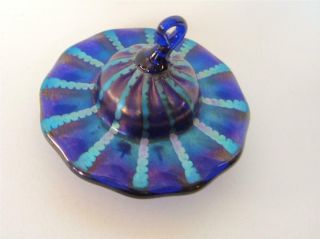 Steven Lundberg Studios Art Glass Saturn Ornament Blue Stripe Iridescent 88