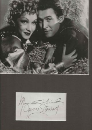 Rare Hand Signed James Stewart & Marlene Dietrich Card Matted W/ A Great Photo