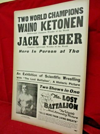 1919 WWI World War 1 Movie The Lost Battalion Orig Window Card Wrestling Poster 2