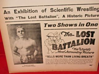 1919 WWI World War 1 Movie The Lost Battalion Orig Window Card Wrestling Poster 3