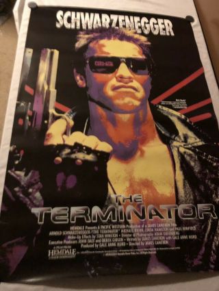 Vintage The Terminator Video Store Movie Poster 27 X 40 Arnold 1991