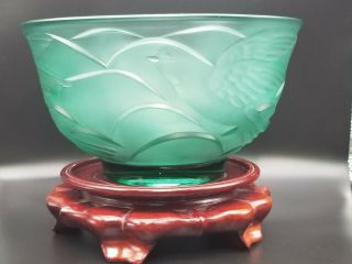 Rare Art Deco Josef Inwald? Barolac? Jobling?lead Crystal Bird Bowl Czech Glass