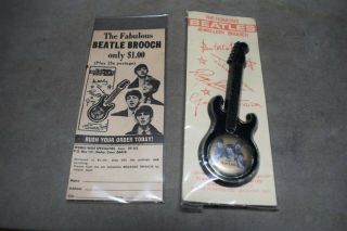 The Fabulous Beatles Guitar Brooch Pin Group Photo Moc W/ad Nems Invicta